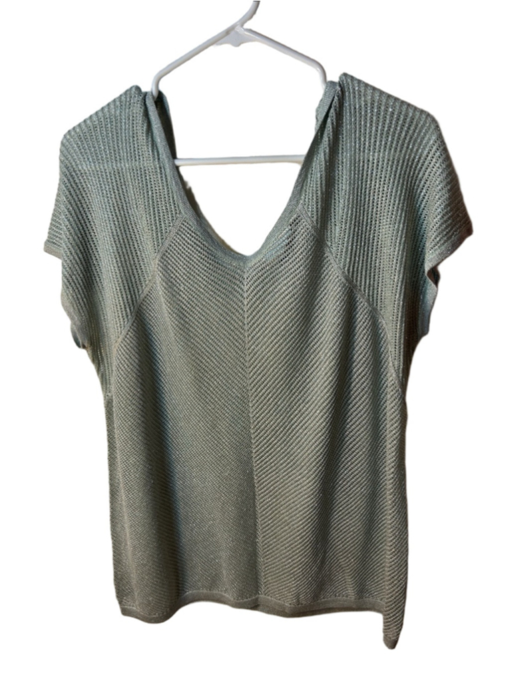 Addition Elle Sage Green Short-Sleeve Knit V-Neck Metallic Top size 2x